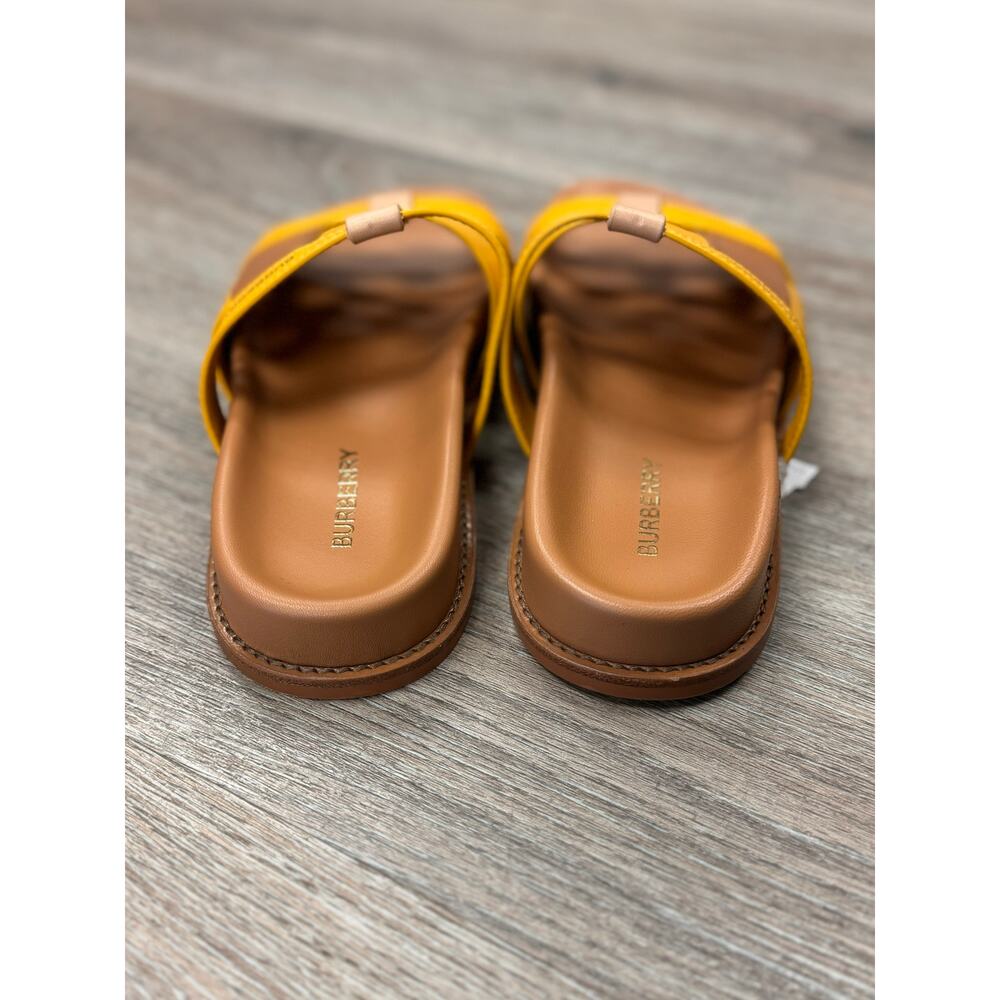 BURBERRY Yellow & Tan Thelma Color Block Leather Slides Sandals Sz. 37 MRSP $790 - Picture 5 of 8